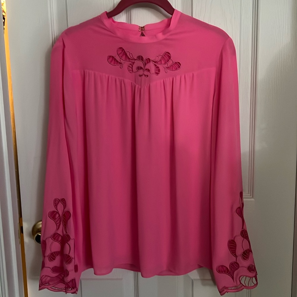 Lilly Pulitzer Pink lace cut out detail long sleeve blouse Lileeze XS